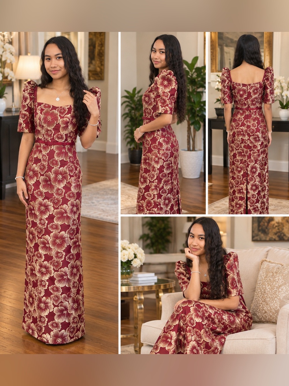 3-D Floral Elegance Filipiniana Burgundy Gown